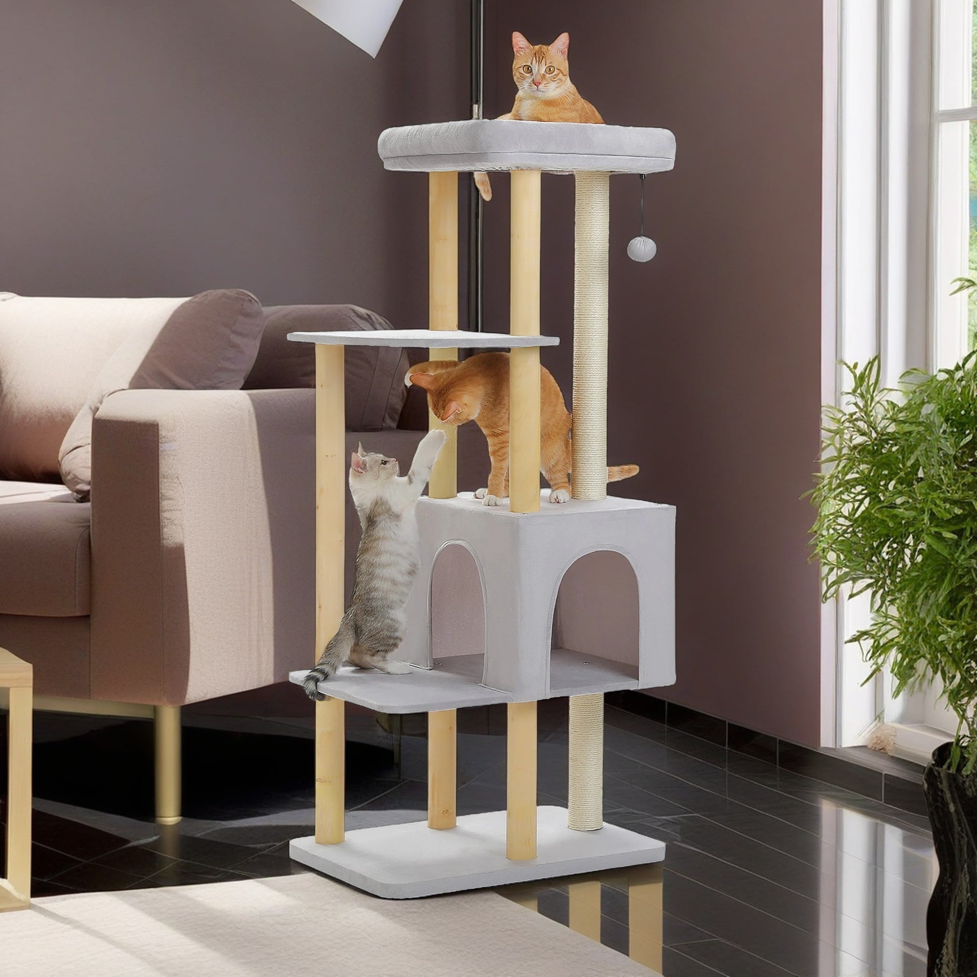 resenkos 53" Cat Tree for Indoor Cats, Multi-Level Cat Climbing Tower with Sisal Scratching Posts and Top Perch, Gray