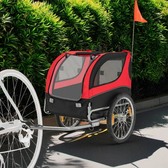 Demi Bonn 53" Dog Trailer for Bicycles, Dog Bike Trailer for Dogs with 3 Entrances for Travel, Quick Set-up and Fold Down, Red