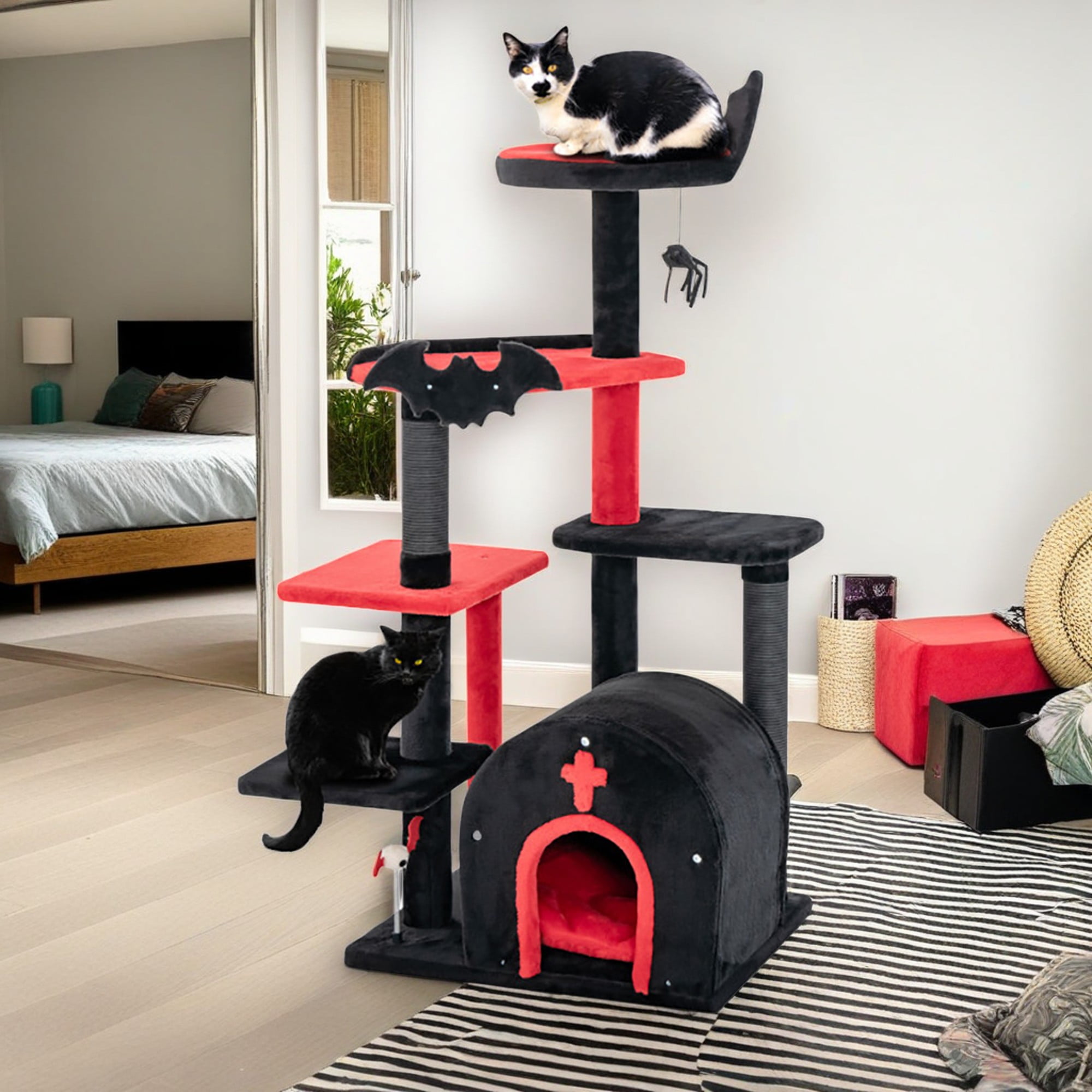 Kadyn 53" Gothic Cat Tree Tower for Indoor Cats, Multi-Level Cat Tree House with Arch-Shaped Condo and Scratching Posts, Black