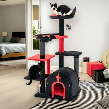 Demi Bonn 53" Gothic Cat Tree Tower for Indoor Cats, Multi-Level Cat Tree House with Arch-Shaped Condo and Scratching Posts, Black