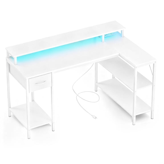 Demi Bonn 53 Inch L-Shaped Workstation, Ambient LED Light, Home Gaming & Office Space, Green, Black