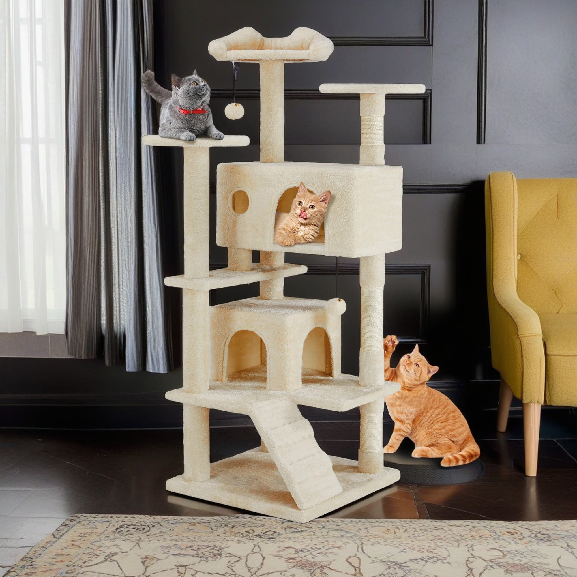 resenkos 54" Cat Tree Tower for Indoor Cats, Multi-Level Cat Condo Furniture Activity Center with Scratching Posts Kittens Pet Play Cat Tree House, Beige