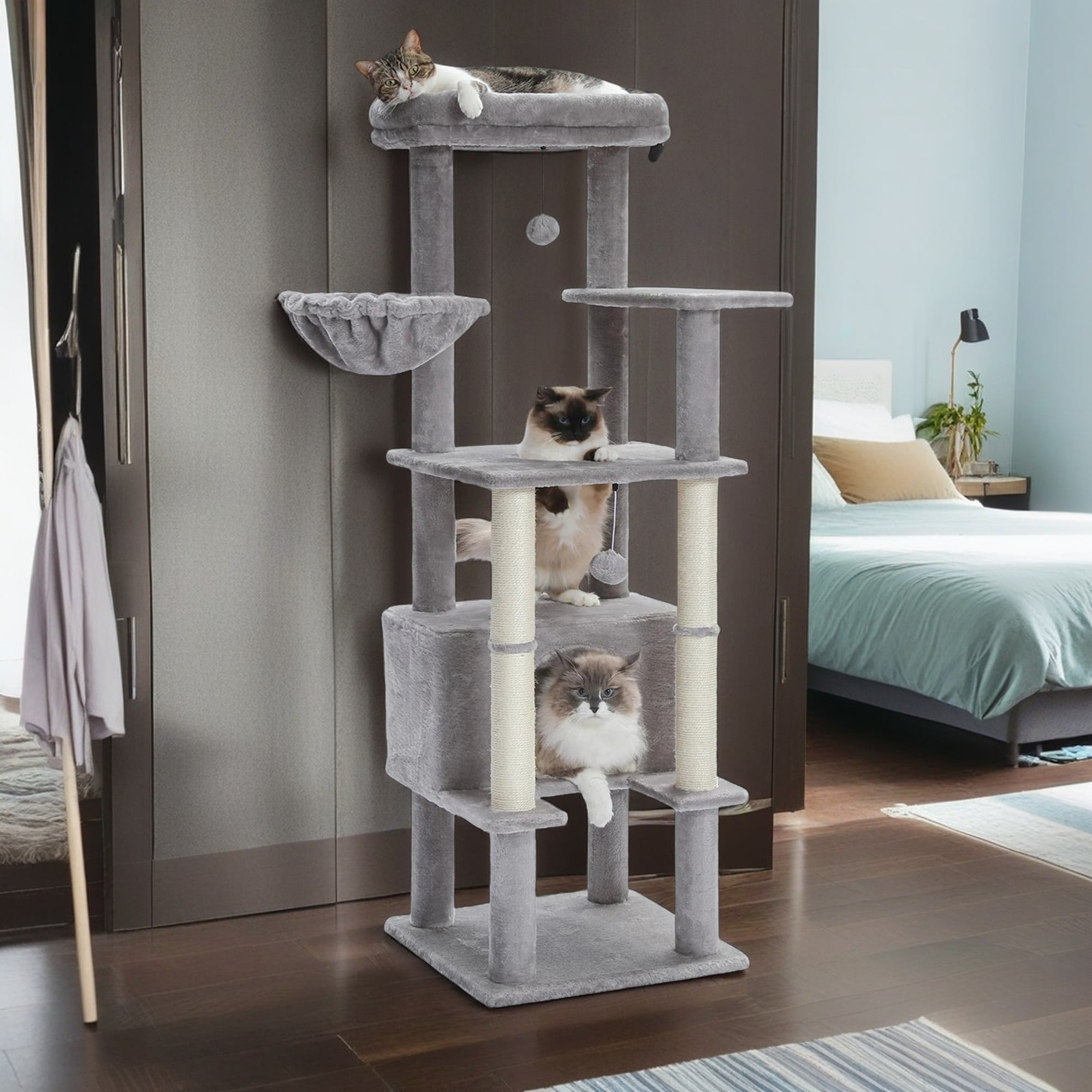Kadyn 54" Cat Tree Tower for Big Cats, Cat Tree House Furniture with Hammock, Indoor Cat Condo for Adult Cats, Gray Kadyn 54" Cat Tree Tower for Big Cats, Cat Tree House Furniture with Hammock, Indoor Cat Condo for Adult Cats, Gray