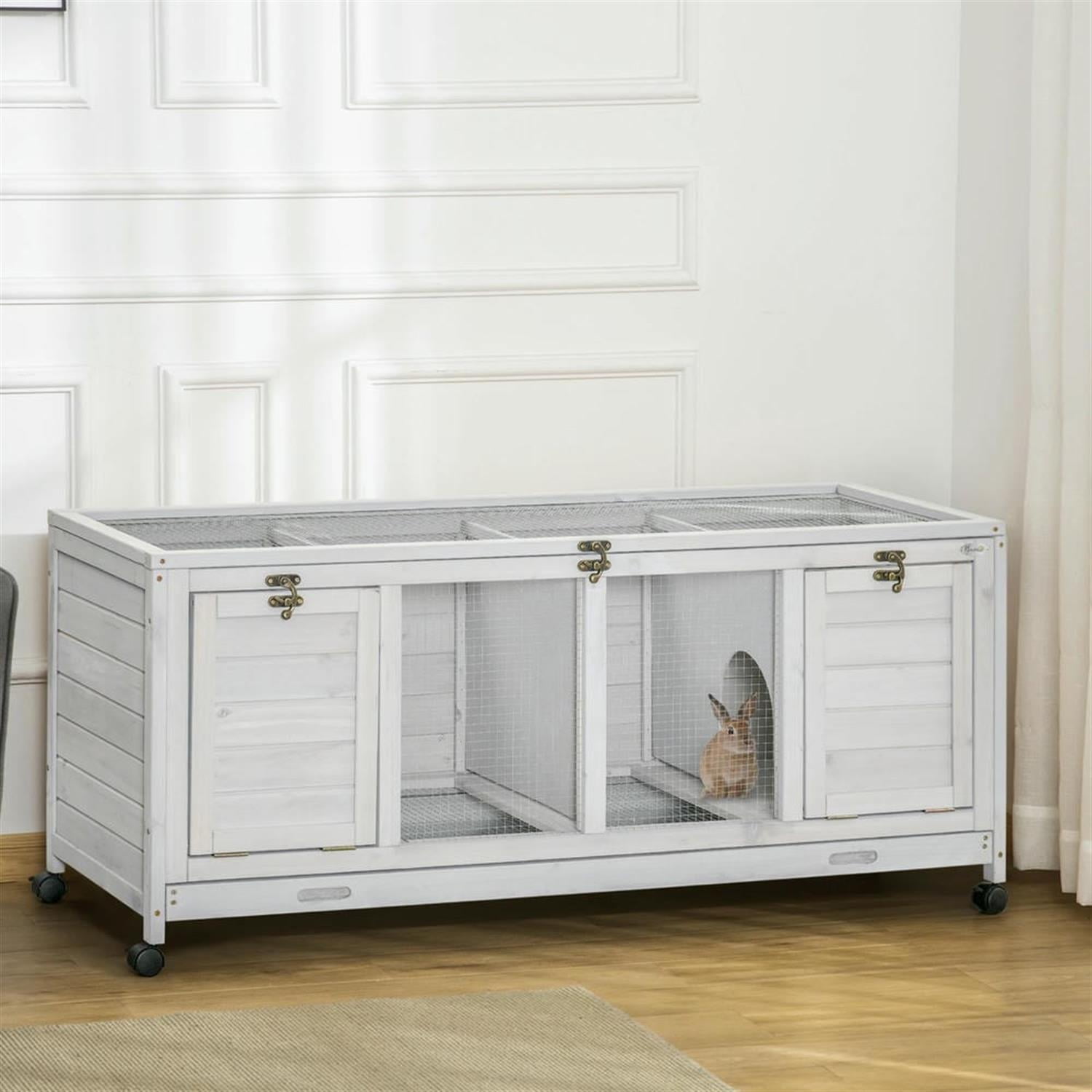 Kadyn 54" Wooden Rabbit Hutch with Wheels and Divided Board, Outdoor Small Animal Habitat Enclosure Bunny Cage for Bunnies, Guinea Pigs, Gray Kadyn 54" Wooden Rabbit Hutch with Wheels and Divided Board, Outdoor Small Animal Habitat Enclosure Bunny Cage for Bunnies, Guinea Pigs, Gray