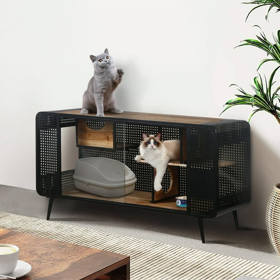 Demi Bonn 55" Cat House for Indoor Cats with Tempered Glass, Transparent Cat Playpen Cat Condo for Large Cats, Black