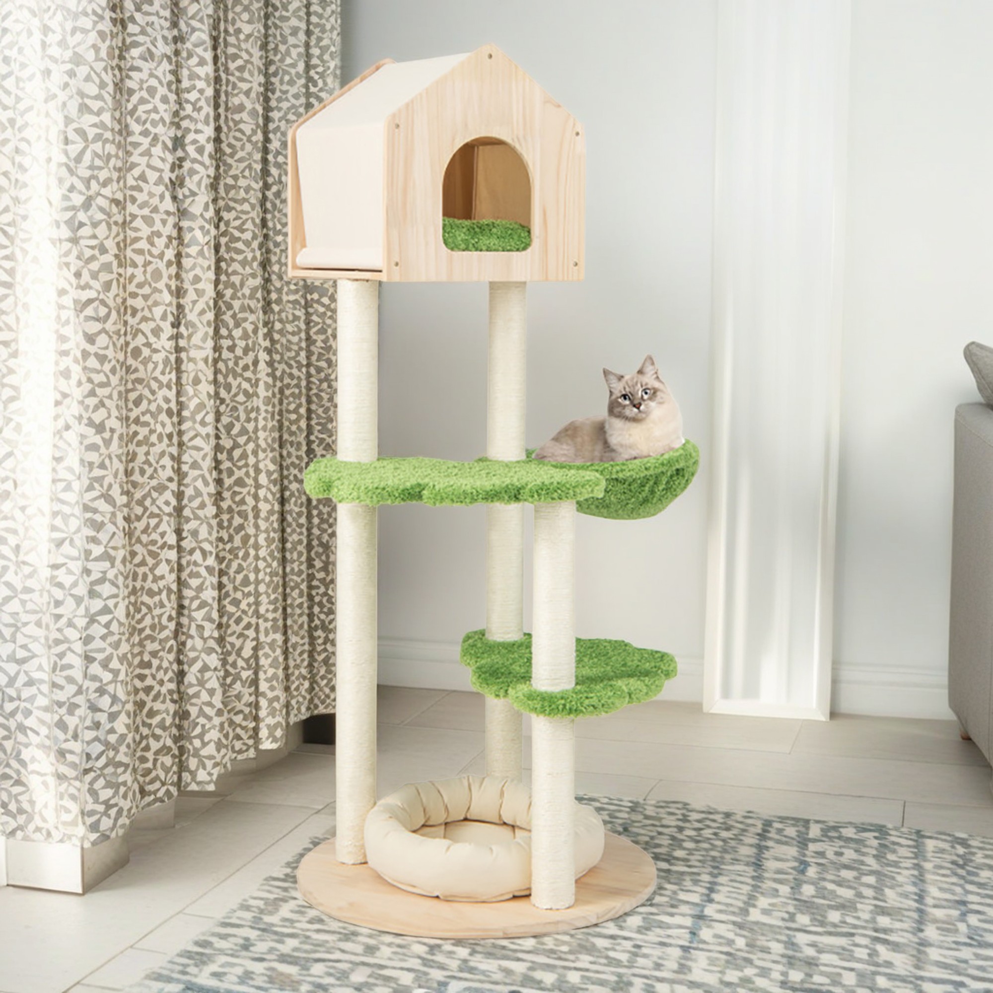 resenkos 55" Cat Tree Tower for Indoor Cats, Multi-Level Cat Condo, Soft Cat Bed, Scratching Posts, Hammock, Cat Climbing Stand for Kittens, Beige