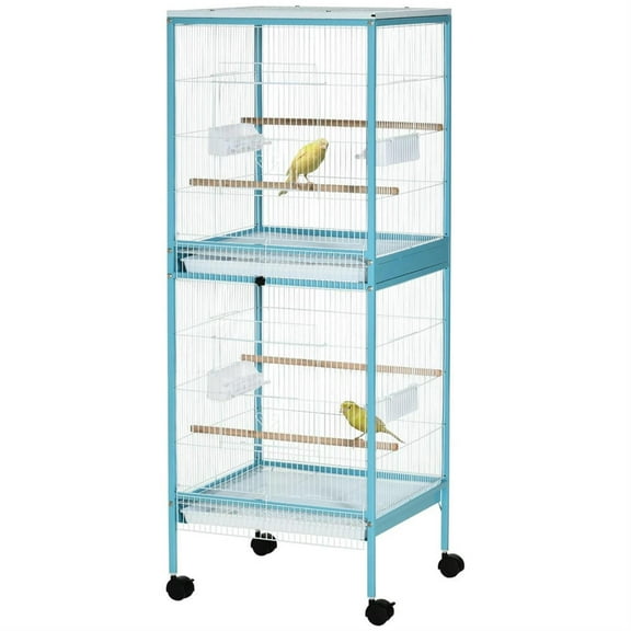 Pefilos 55" Height 2 In 1 Flight Cage, Bird Cage with Rolling Stand for Parrots Conures Lovebird Cockatiel Parakeets, Blue