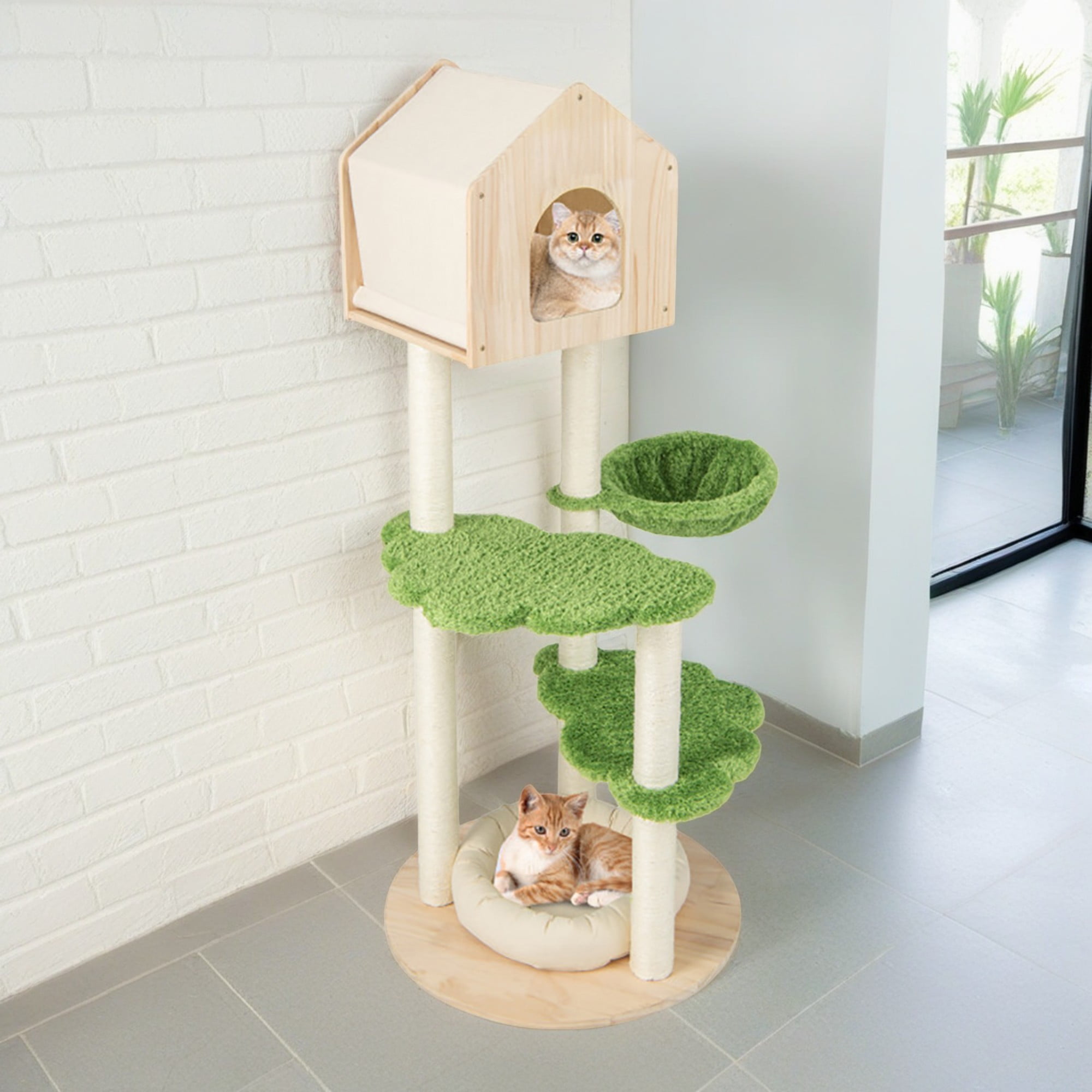 Kadyn 55" Modern Cat Tree Tower for Indoor Cats, Multi-Level Cat Condo with Scratching Posts and Soft Cat Bed, Cat Tree House Furniture, Beige