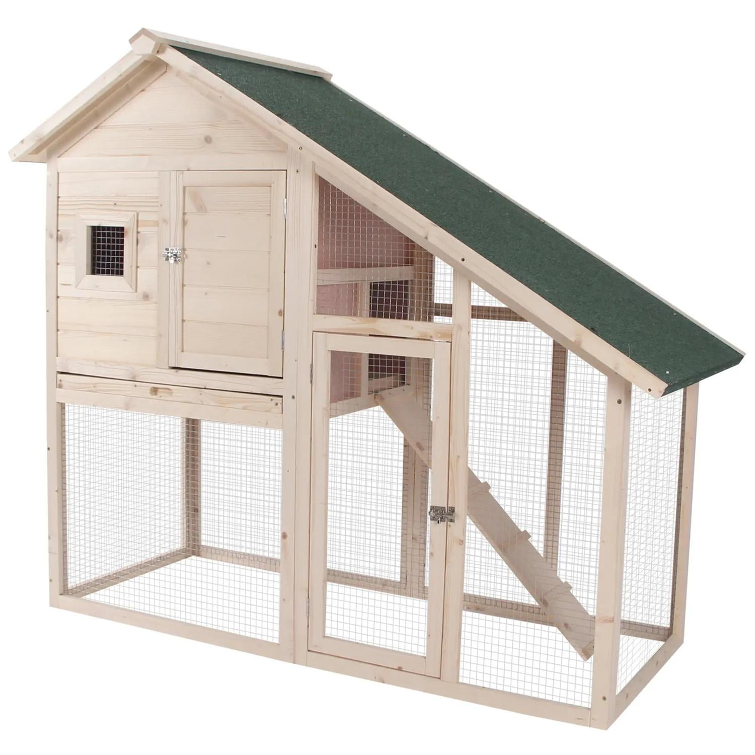 Kadyn 55" Outdoor Rabbit Hutch with Slide-out Tray, Wooden Small Animal Habitat Chicken Coop Bunny Cage for Bunnies, Guinea Pigs, Beige
