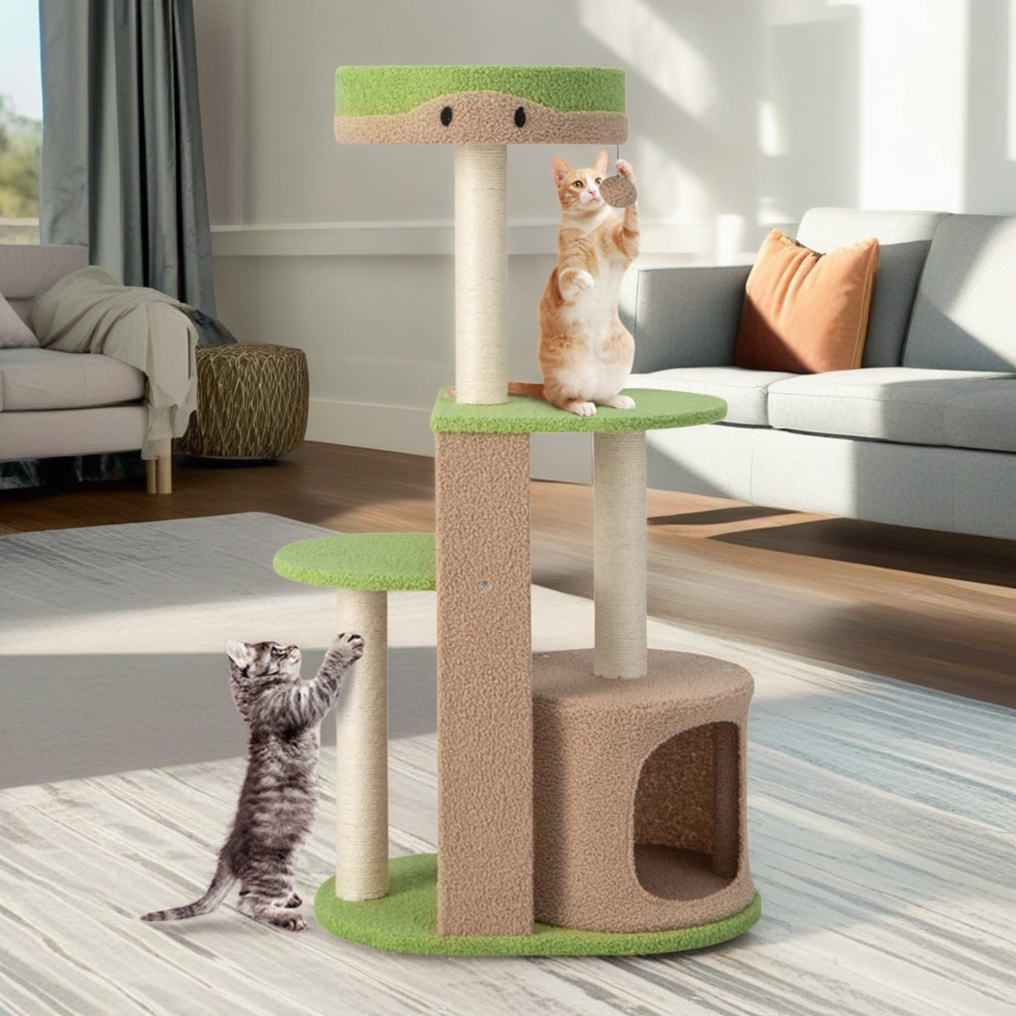 Kadyn 56" 5-Tier Cat Tree Tower for Indoor Cat Condo Sisal Scratching Posts with Jump Platform Cat Furniture Activity Center Play House, Green