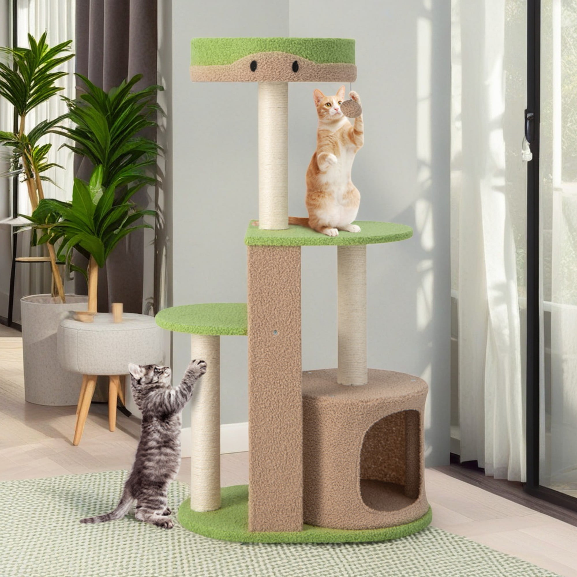 resenkos 56" Cat Tree for Indoor Cats, Plush Cat Tower with Cat Condo and Fully Wrapped Sisal Cat Scratching Post for Kittens, Green