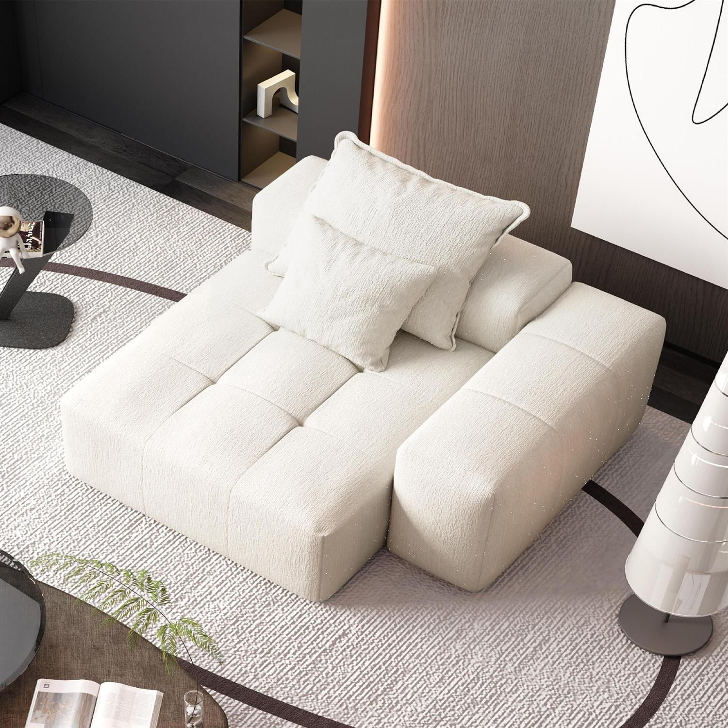 Demi Bonn 56" Modern Oversized Modular Sectional Sofa for Living Room, Chenille Fabric Couch with Cushion, 2 Plush Pillows, No Assembly Needed, Beige