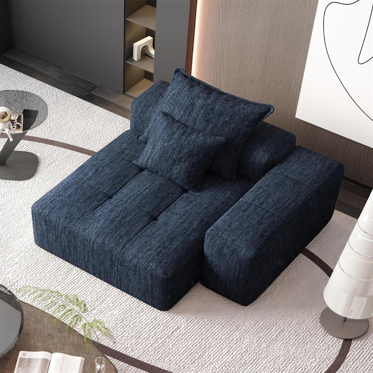 Demi Bonn 56" Modern Oversized Modular Sectional Sofa for Living Room, Chenille Fabric Couch with Cushion, 2 Plush Pillows, No Assembly Needed, Blue