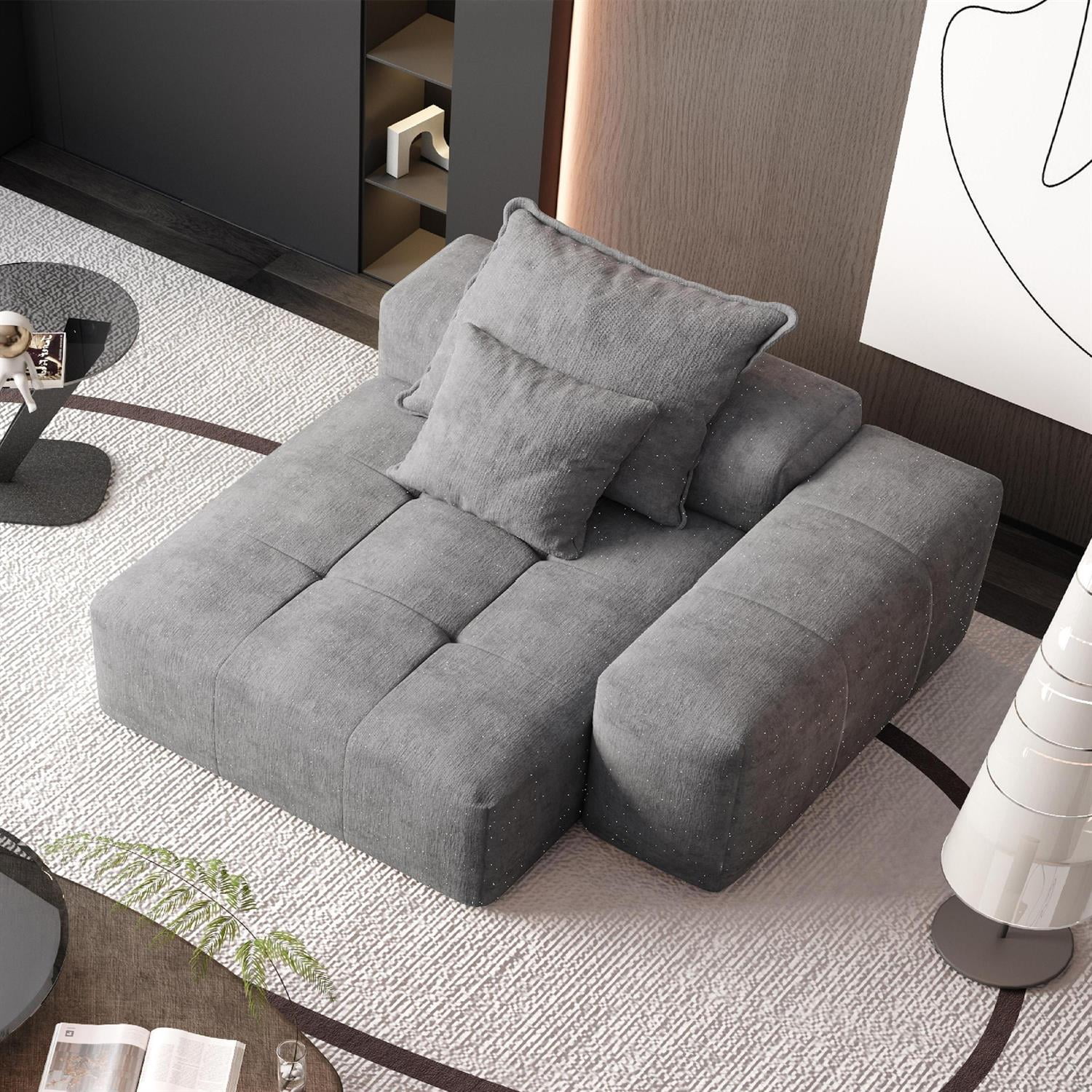 Demi Bonn 56" Modern Oversized Modular Sectional Sofa for Living Room, Chenille Fabric Couch with Cushion, 2 Plush Pillows, No Assembly Needed, Gray