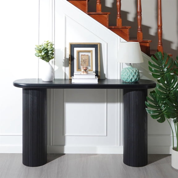 Demi Bonn 56" Modern Wood Console Table, Fluted Entryway Table, Entry Table Narrow Sofa Table for Living Room, Hallway, Black