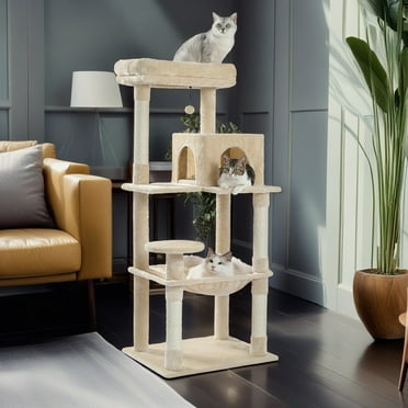 Demi Bonn 56" Multi-Level Cat Tree Tower for Indoor Cats with Sisal Scratching Posts, Cozy Cat Condo, Large Hammock and Plush Perches Cat Tree House for Large Cats, Dark Gray