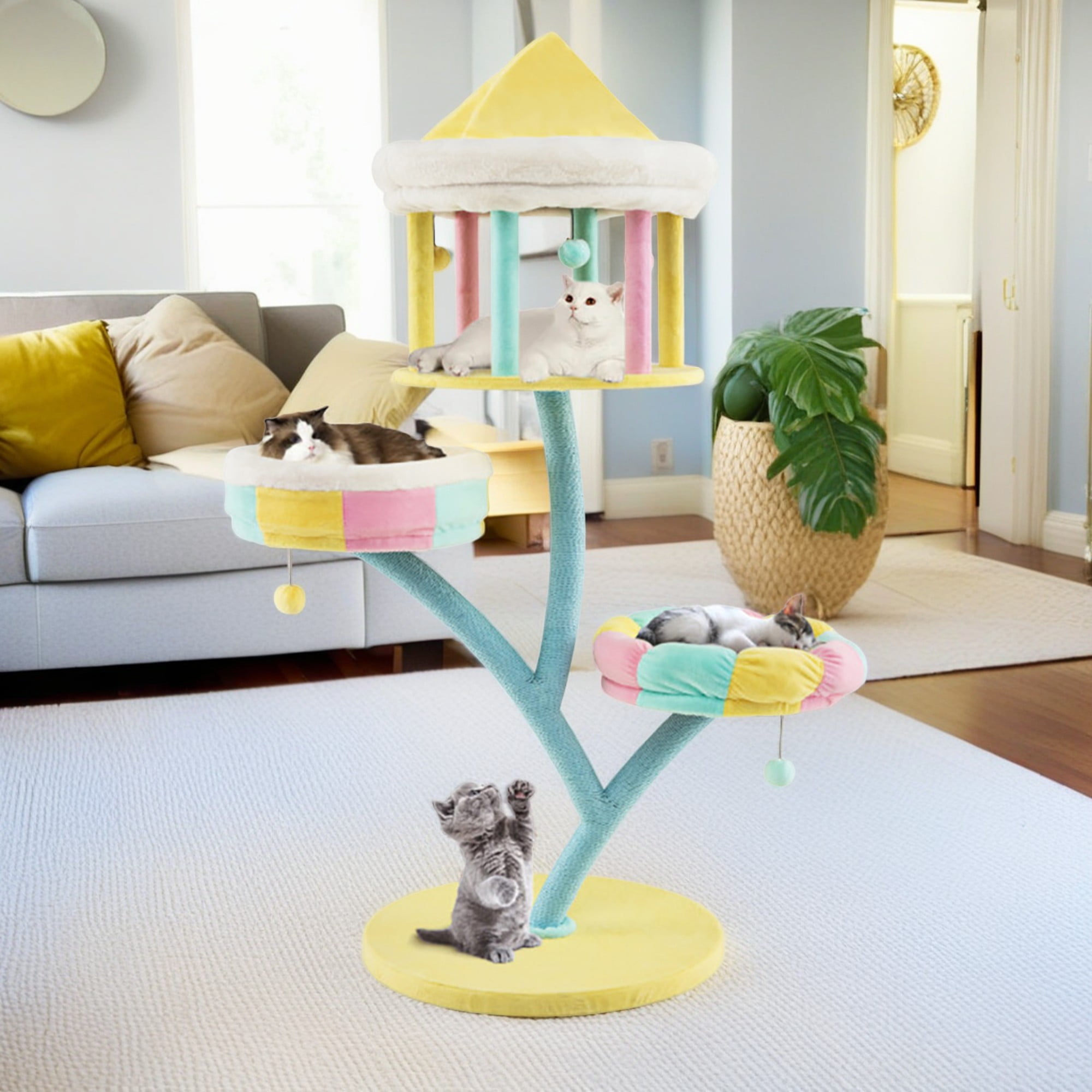 Kadyn 57'' Cat Tree Tower with Cat Condo and Scratching Posts for Indoor Cats, Multi-Layer Activity Center Cat Furniture with Hanging Balls, Color