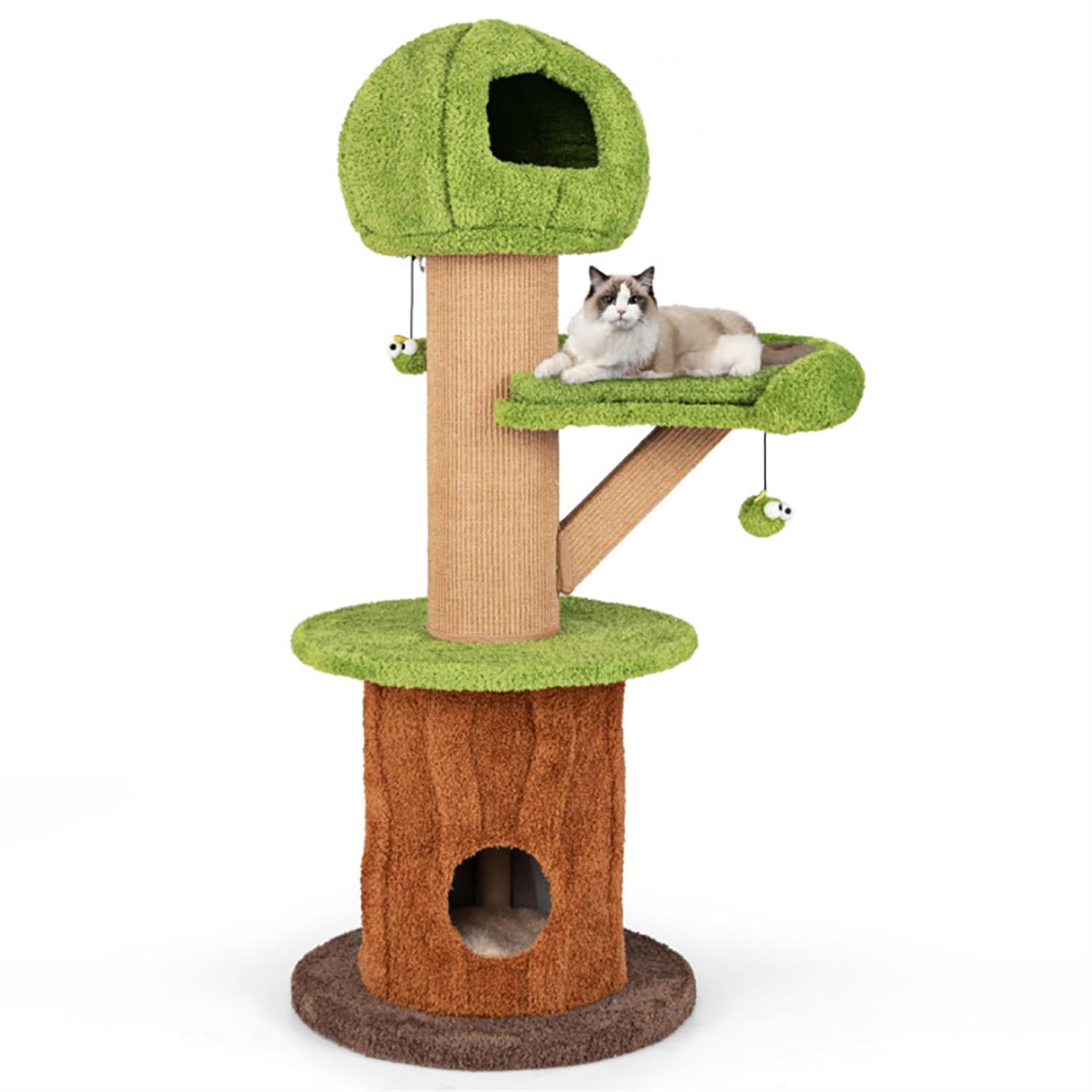 resenkos 58" Cat Tree Tower with 2 Cute Condos for Indoor Cats, Plush Cat House with Plush Perch and Teasing Balls, Brown