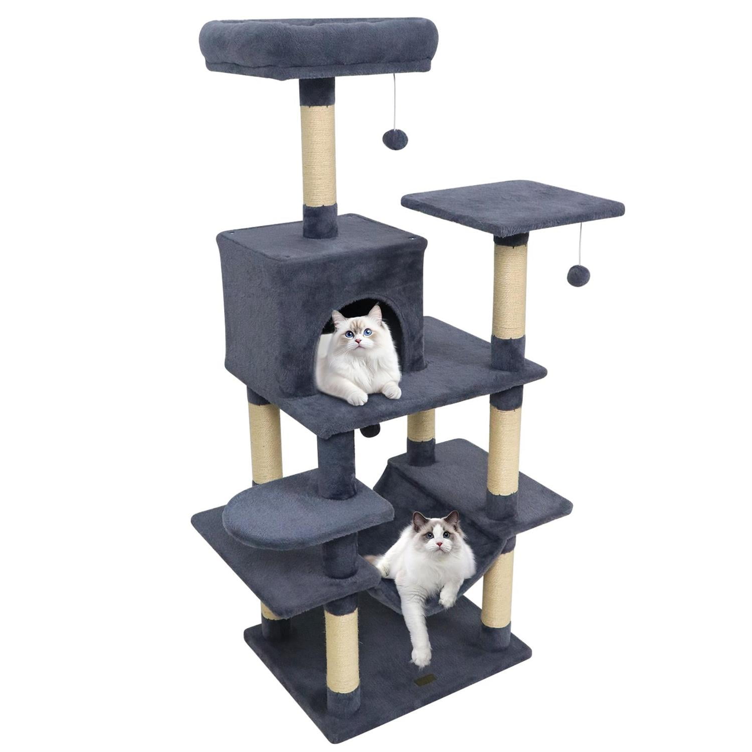 Pefilos 58" Multi-Level Cat Tree, Soft Plush & Padded Top Perch, Condo & Sisal Scratching Posts, Blue