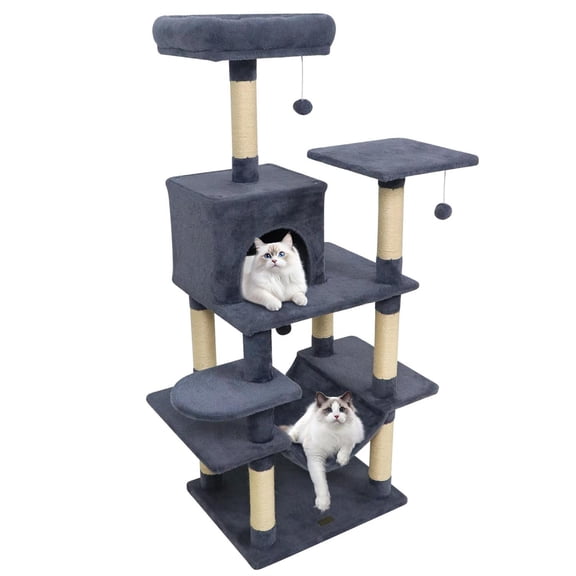 Pefilos 58" Multi-Level Cat Tree, Soft Plush & Padded Top Perch, Condo & Sisal Scratching Posts, Blue
