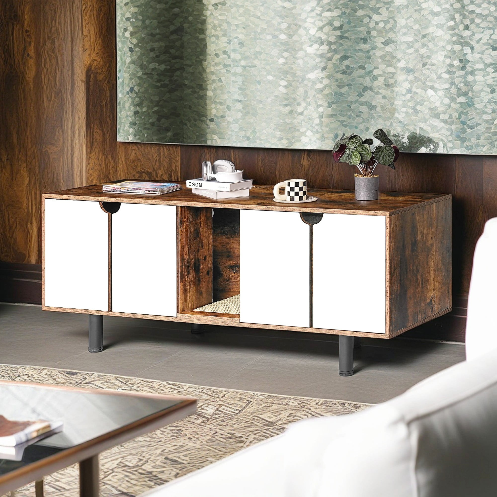 resenkos 59" Cat Litter Box Enclosure for 2 Cats, Large Cat Litter House, Spacious Hidden Cat Washroom for Most of Litter Box, Cat Furniture Cabinet, Brown