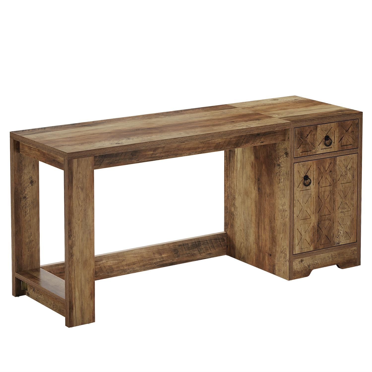 Demi Bonn 59" Handcrafted L-Shape Desk, Rustic Home Office Computer Station, Elegant Workspace Solution for Daily Work & Study, Brown