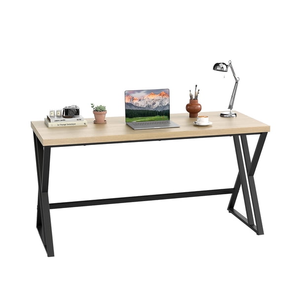 Demi Bonn 59 Inch Computer Desk, Waterproof Surface, 210LBS Capacity, with Heavy-duty Metal Frame and Crossbar-Gray