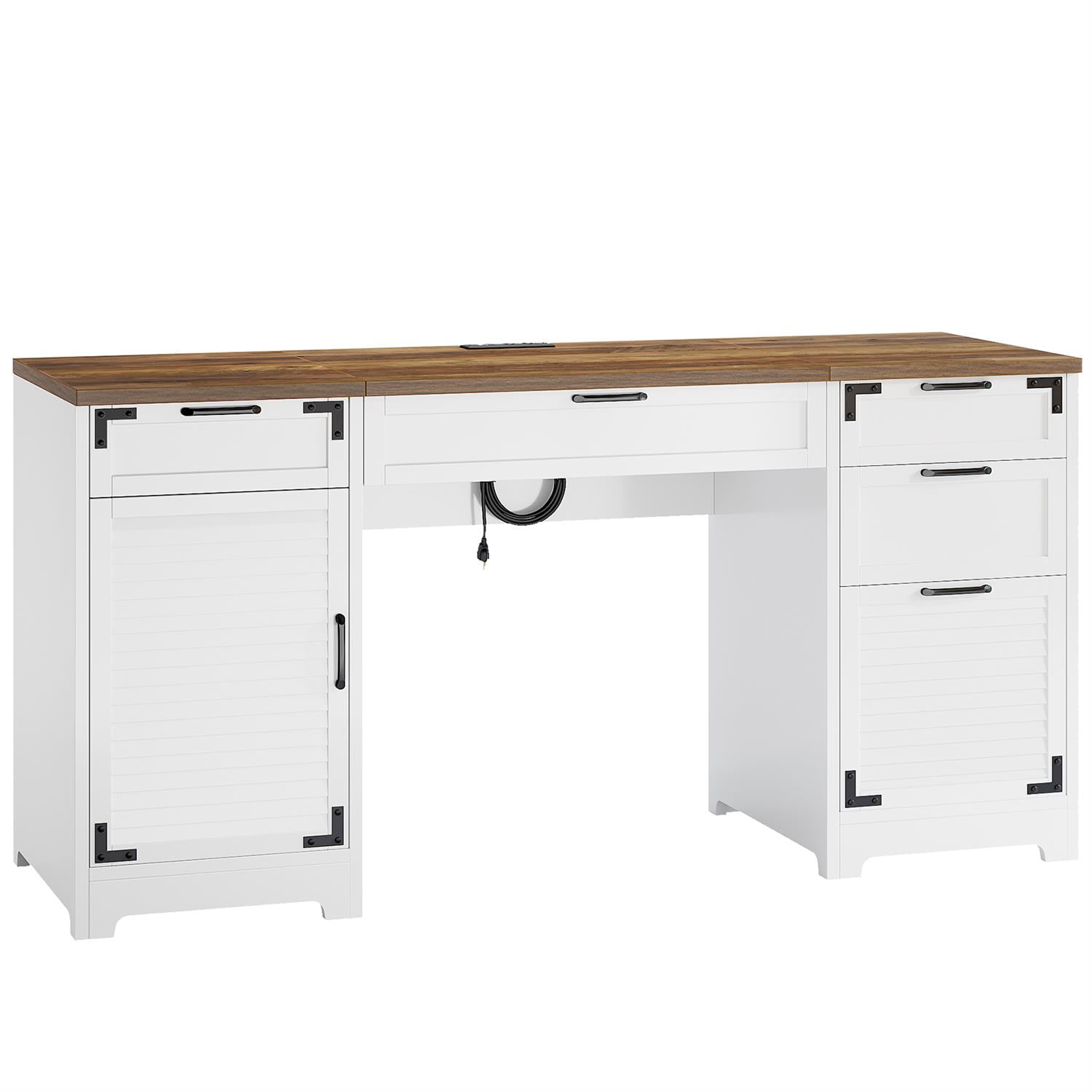 Demi Bonn 59" Modern Wood Office Desk with Spacious Storage for Executive Workstation, Premium Organization, White