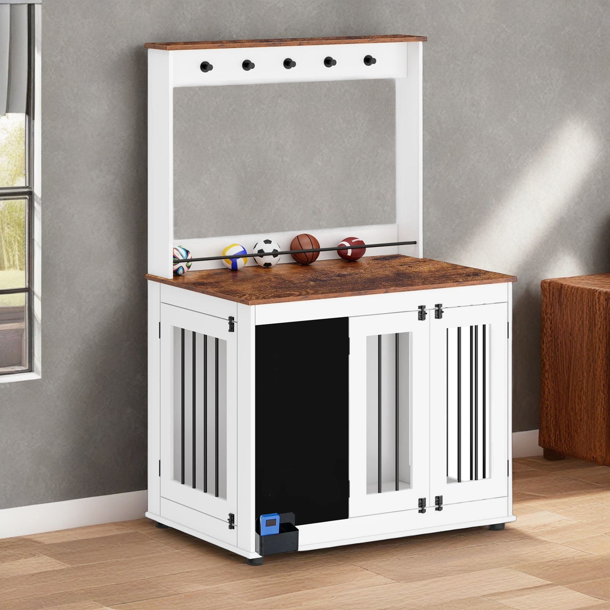 Demi Bonn 59" Wood Dog Crate Furniture, Heavy Dog Kennel Pet House with ...