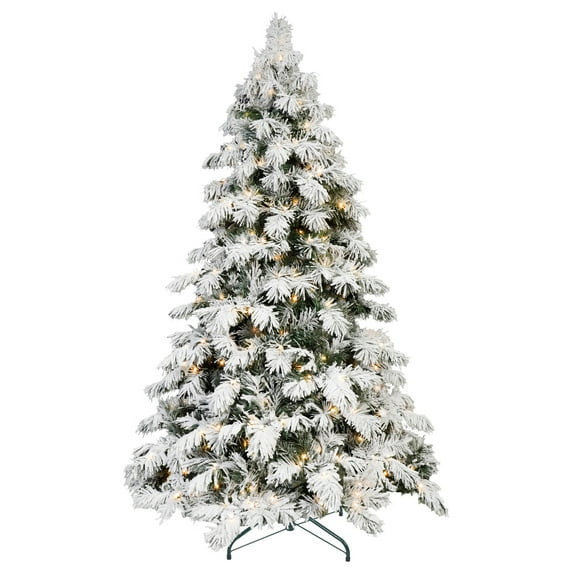 Demi Bonn 5ft LED Flock Christmas Tree with 375PE/PVC Mixed Branch Tips, Hinged Foldable Base for Indoor Holiday Decor, White