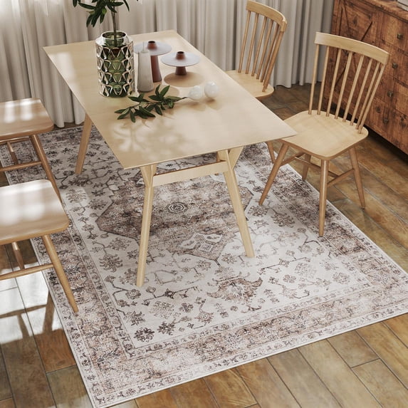 Demi Bonn 5x7ft Area Rug, Vintage Machine Washable Rug, Non-Slip Floor Carpet for Living Room, Bedroom, Dining Room, Brown