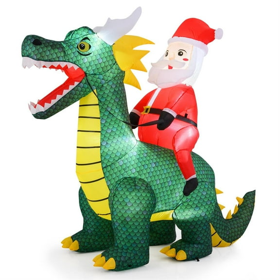 Demi Bonn 6.7 FT Multicolor Inflatable Santa on Dinosaur - Built-in LED Lights, Weather-Resistant Polyester, UL-Certified