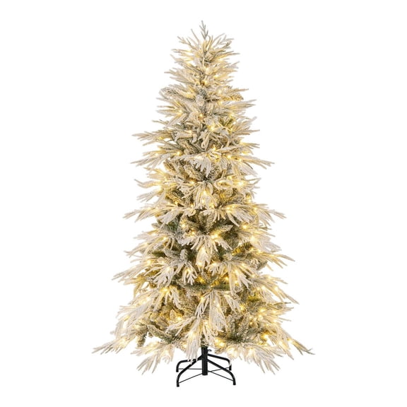 Demi Bonn 6 FT Green & White Snow-Flocked Christmas Tree - 594 Branch Tips, 250 Warm White LEDs, Hinged Design