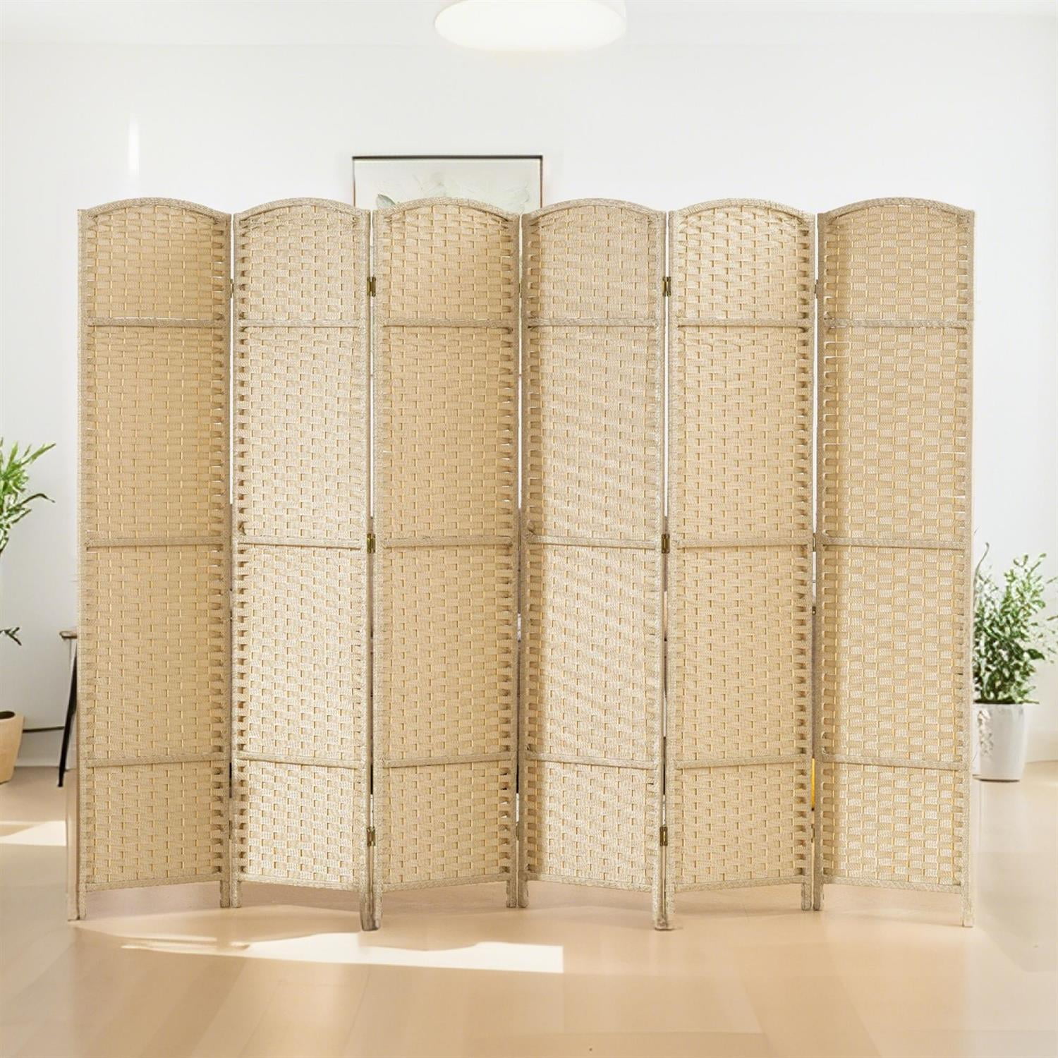 Demi Bonn 6-Panel Foldable Room Divider Screen with 5.6ft Tall Privacy Screen, Space Partition for Home Office, Freestanding Screen Wall, Beige