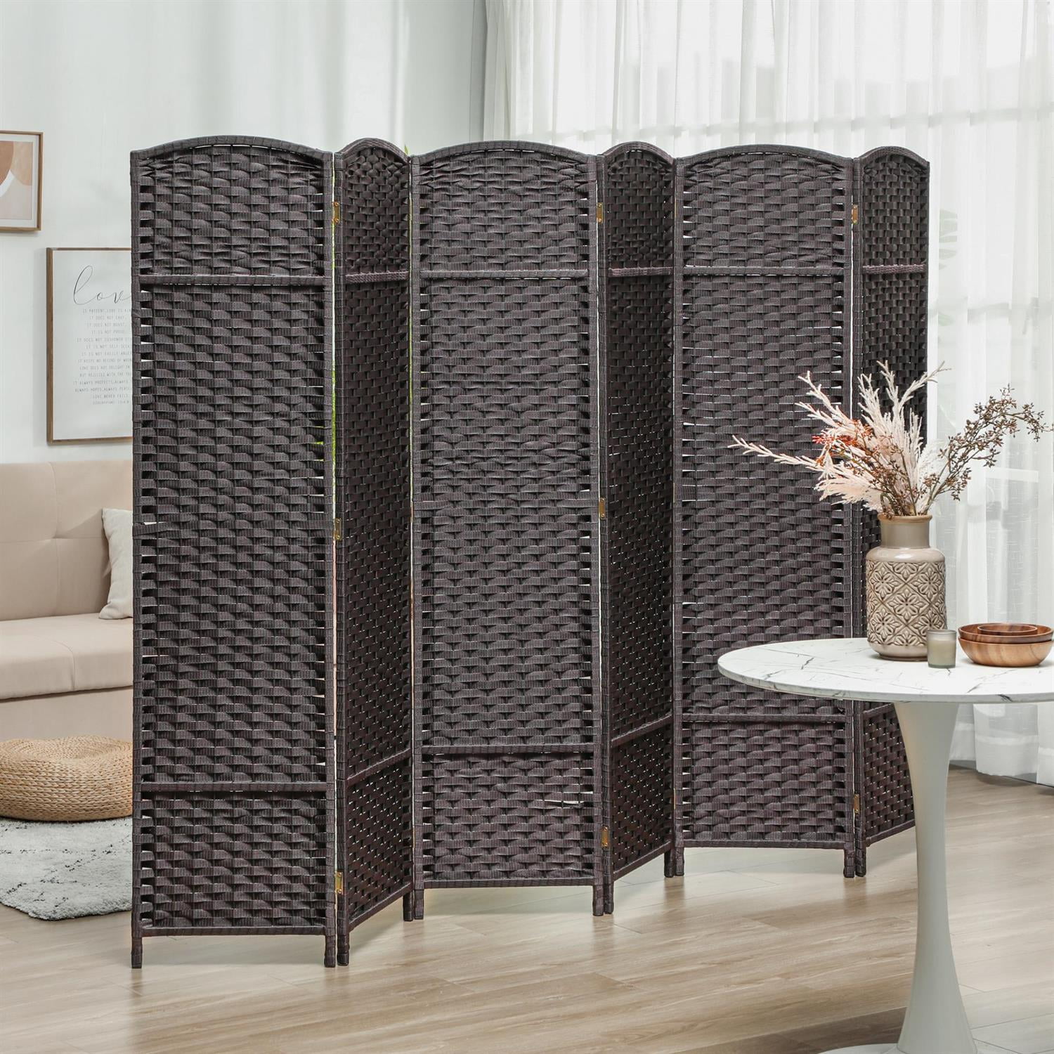 Demi Bonn 6-Panel Foldable Room Divider Screen with 5.6ft Tall Privacy Screen, Space Partition for Home Office, Freestanding Screen Wall, Brown