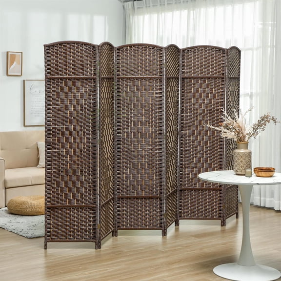 Demi Bonn 6 Panel Folding Room Divider Screen 6' Tall Privacy Screen Freestanding Wood Partition for Home Office, Brown