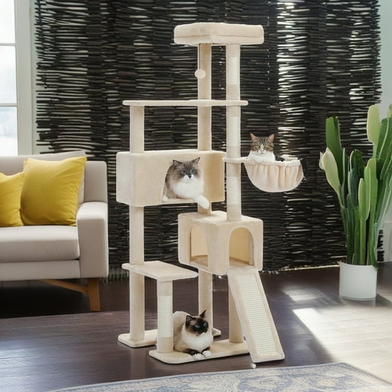 Demi Bonn 60" Cat Tree for Indoor Cats with Scratching Posts Cat Condo, Cat Tree Tower House, Beige
