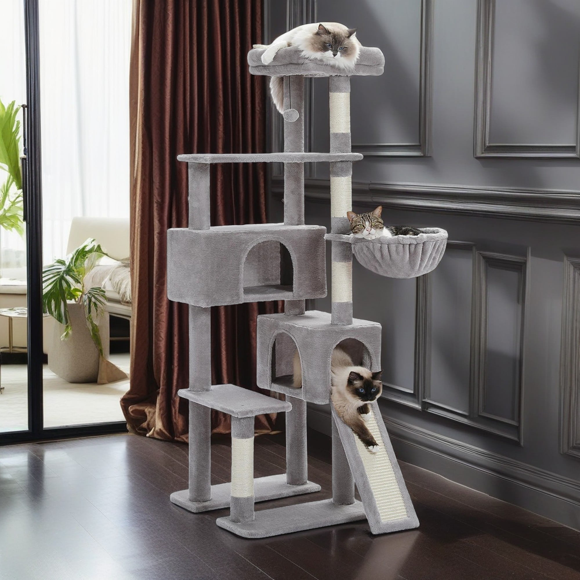 Kadyn 60" Cat Tree for Indoor Cats with Scratching Posts Cat Condo, Cat Tree Tower House, Gray