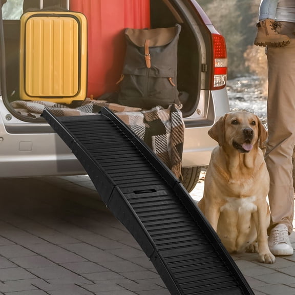 Demi Bonn 60" Nonslip Folding Dog & Cat Ramp Perfect for Bed and Car, Tri-Fold Portable Lightweight Pet Ramp, Black