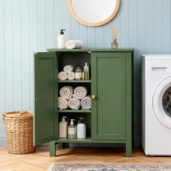 Demi Bonn 603080cm Double Door Bathroom Vanity, MDF Painted Vertical Stripes, Spacious Storage Cabinet for Bathroom Toiletries Organizer, Forest Green