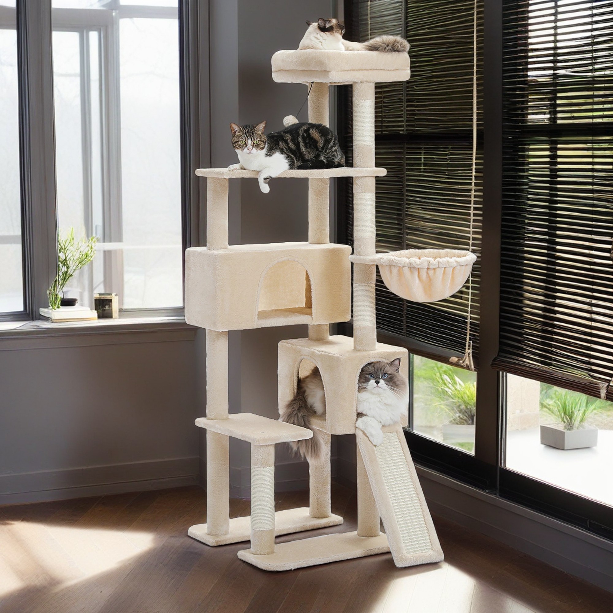 Kadyn 61" Cat Tree Tower for Indoor Cats with Platform and Scratching Posts, Cat Condo Cat Tree House in Pet Supplies, Beige