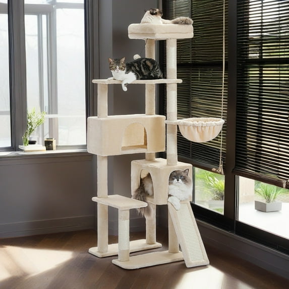 Demi Bonn 61" Cat Tree Tower for Indoor Cats with Platform and Scratching Posts, Cat Condo Cat Tree House in Pet Supplies, Beige