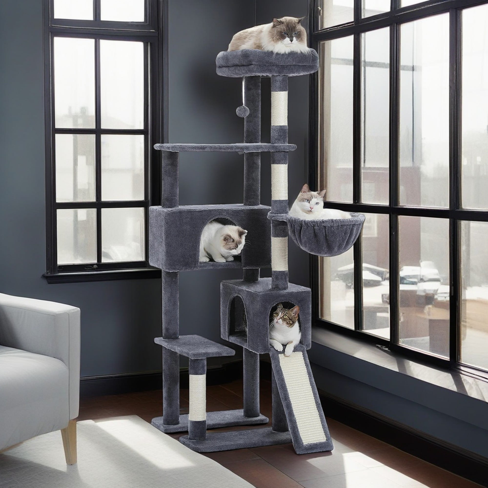Kadyn 61" Cat Tree Tower for Indoor Cats with Platform and Scratching Posts, Cat Condo Cat Tree House in Pet Supplies, Dark Gray