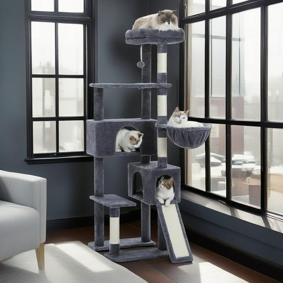 Demi Bonn 61" Cat Tree Tower for Indoor Cats with Platform and Scratching Posts, Cat Condo Cat Tree House in Pet Supplies, Dark Gray