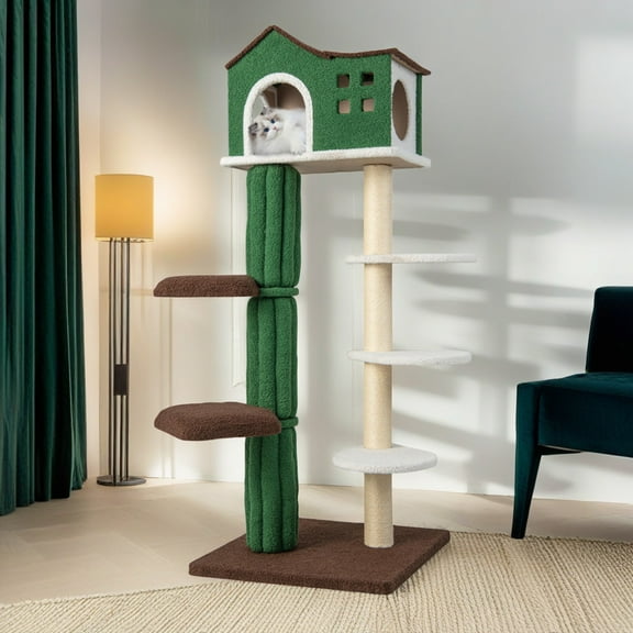 Demi Bonn 61" Modern Cat Tree Tower for Indoor Cats with Natural Sisal Scratching Posts, Anti-tipping Device, Cat Tree House for Kittens Climb Play, Rest, Green