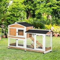 Demi Bonn 62" 2-tier Wooden Rabbit Hutch with Wheels and Slide-out Tray, Outdoor Small Animal Habitat Chicken Coop Bunny Cage for Bunnies, Guinea Pigs, Orange