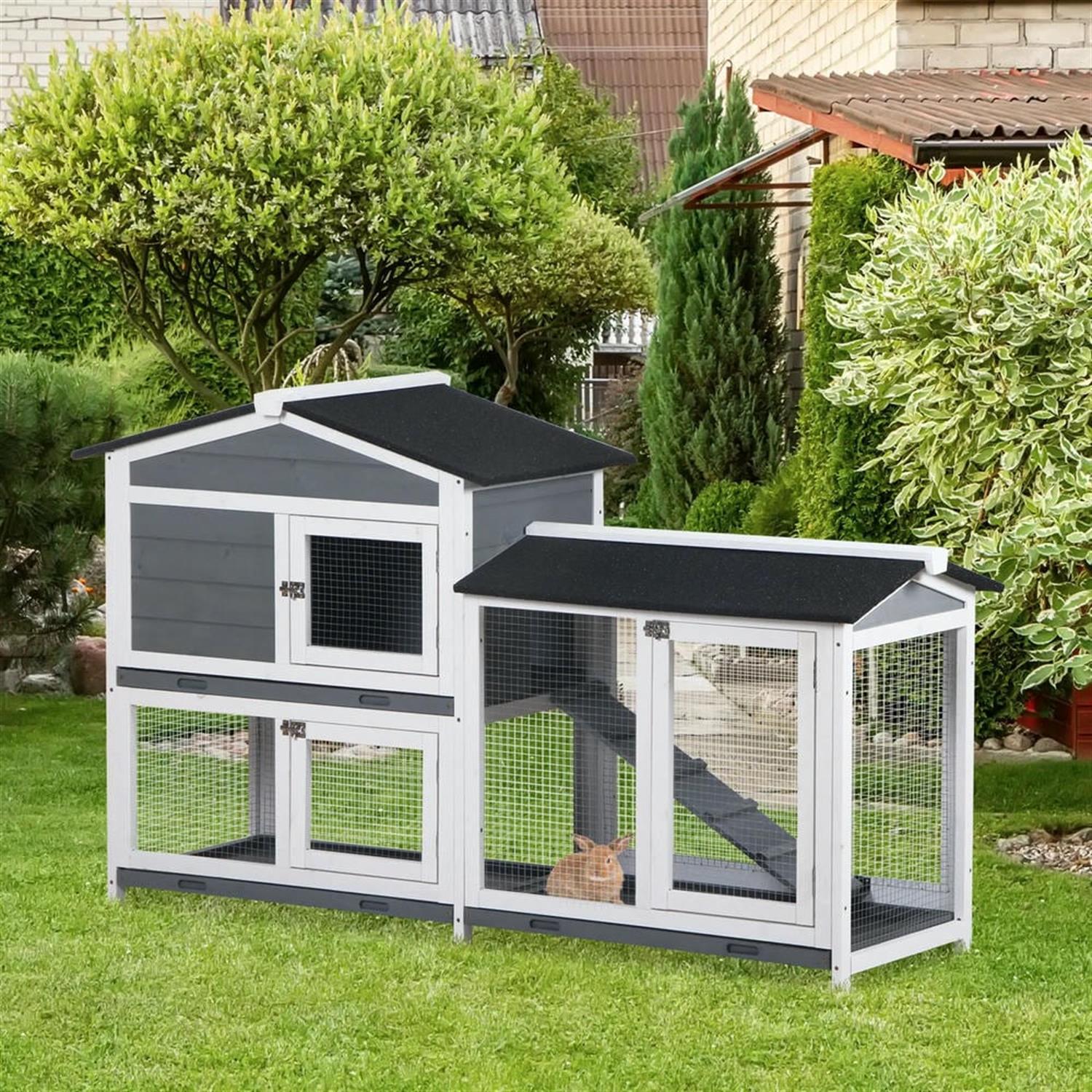 Demi Bonn 62 2 tier Wooden Rabbit Hutch With Slide out Tray Outdoor 