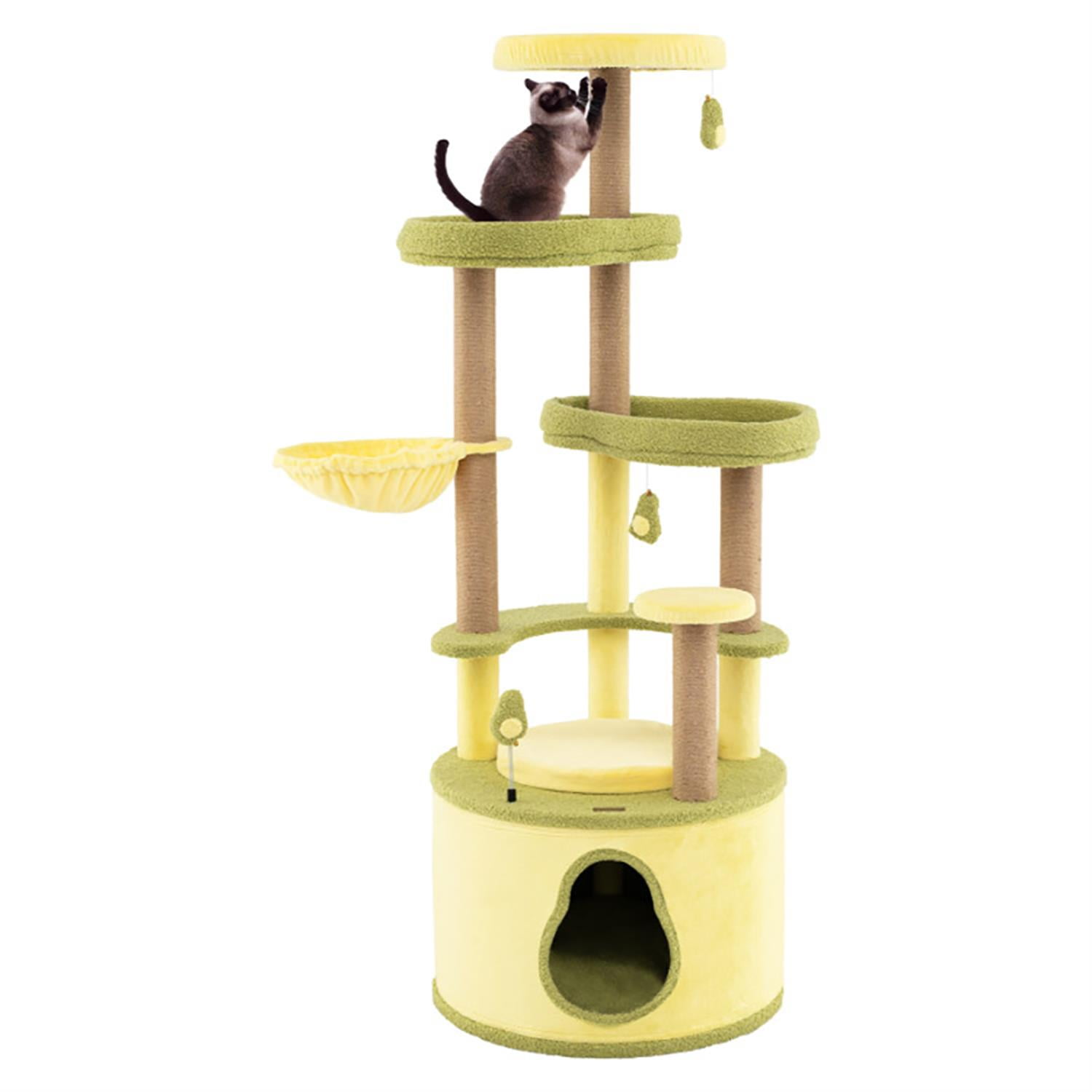 Kadyn 62" Cat Tree Tower with Private Condo for Indoor Cats, Multifunctional Plush Cat House with Scratching Posts and Padded Top Perch, Green