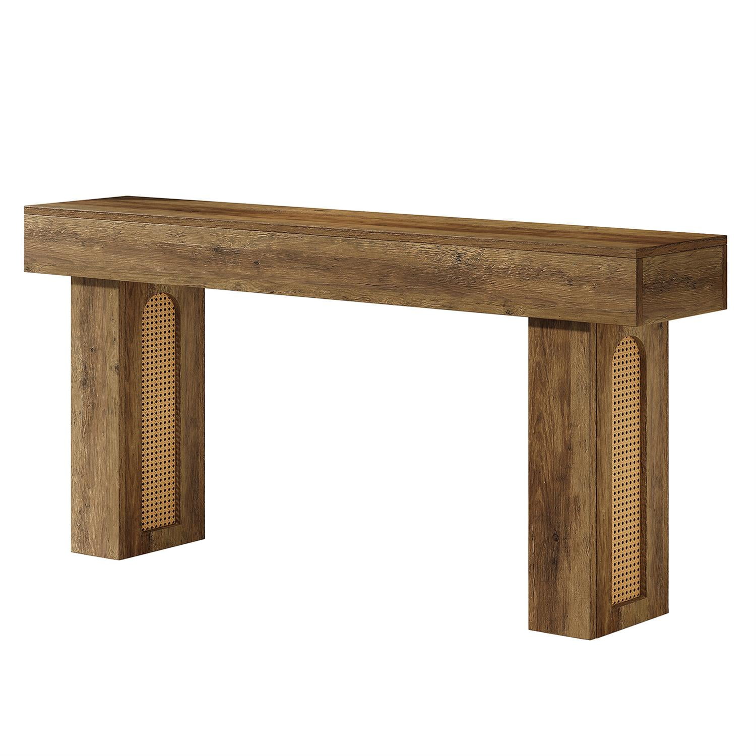 Demi Bonn 62" Handmade Rattan Console Table, Elegant Entryway Accent, Narrow Hallway Storage for Living Room, Brown