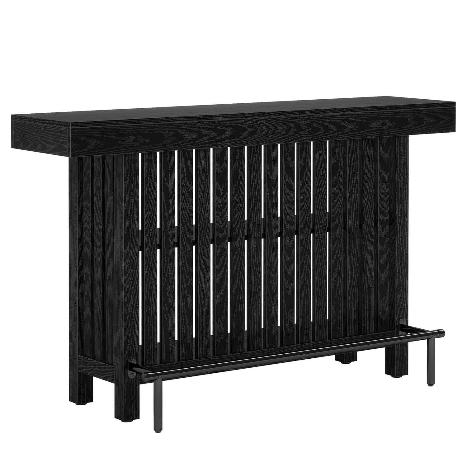Demi Bonn 62" Home Bar Unit, Modern 2-Tier Bar Table Cabinets with Footrest, Pub Tables for Kitchen, Dining Room, Black